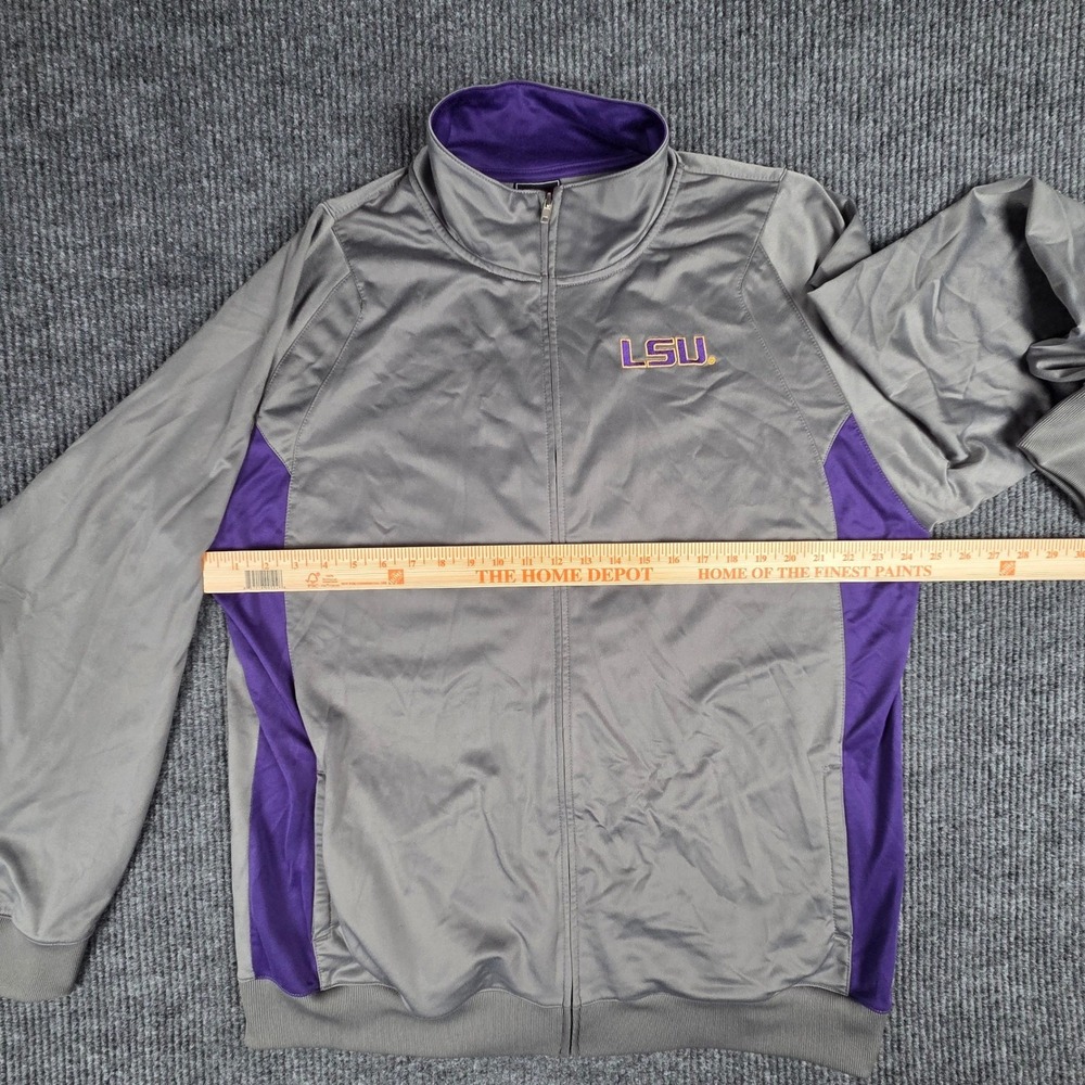 LSU Tigers Track Jacket Mens Large Gray Purple Genuine Stuff Full Zip - Picture 6 of 9
